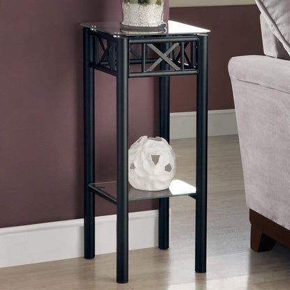 28" Black And Clear Glass End Table With Shelf
