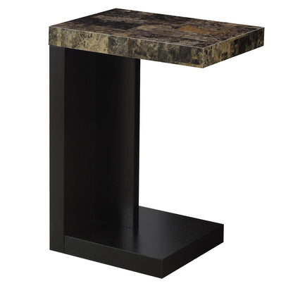 24" Black And Brown Faux Marble End Table With Shelf