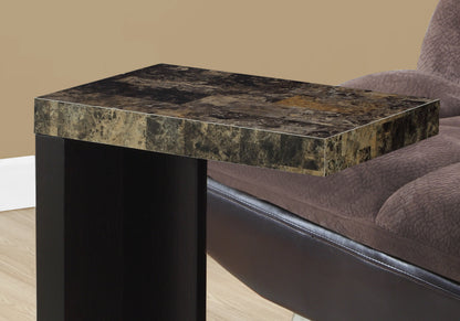 24" Black And Brown Faux Marble End Table With Shelf