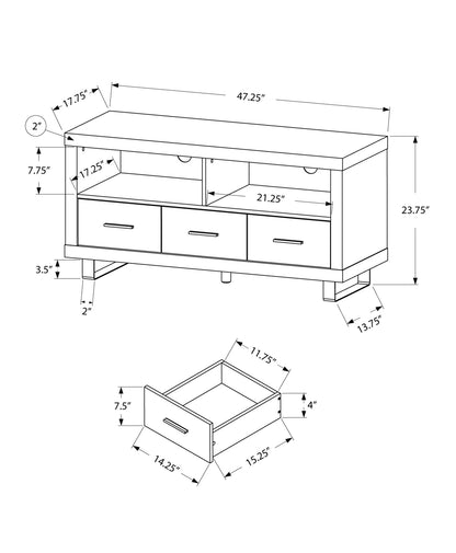 17.75" X 47.25" X 23.75" Dark Taupe Silver Particle Board Hollow Core Metal TV Stand With 3 Drawers