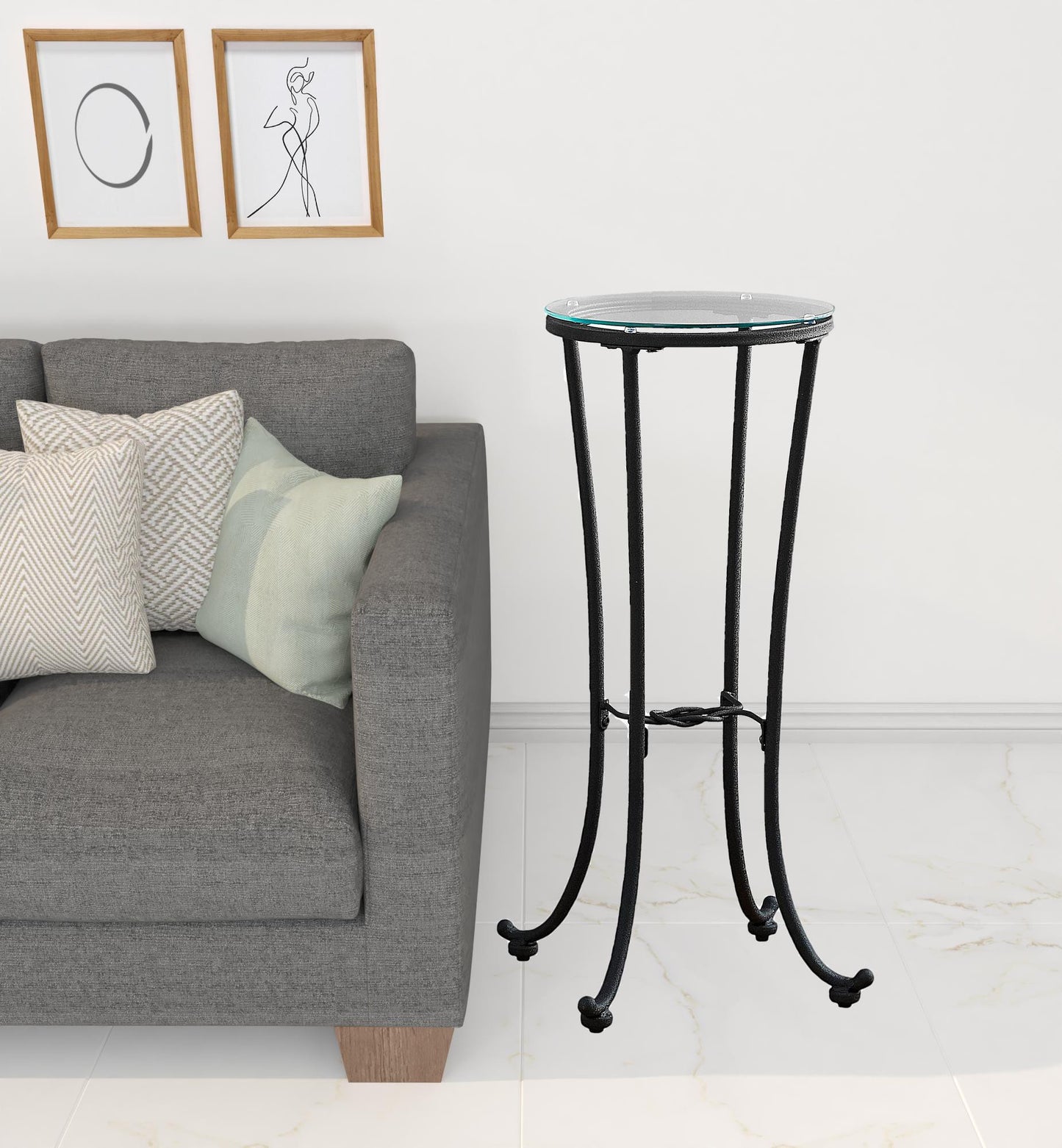 29" Black And Clear Glass Round End Table
