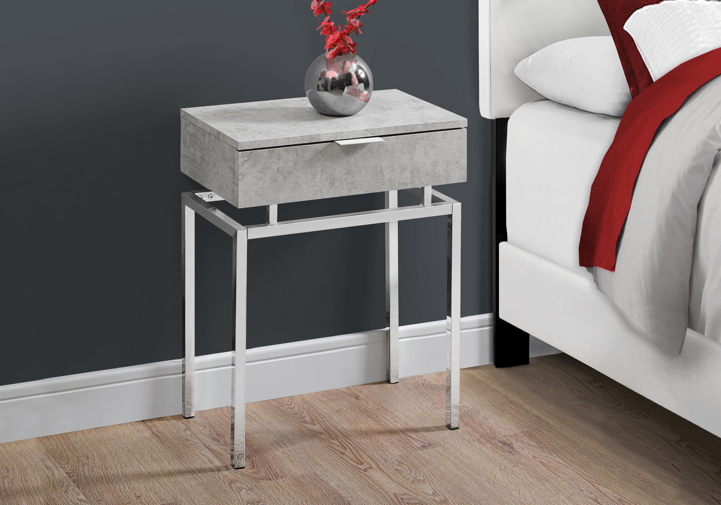 23" Silver And Deep Taupe End Table With Drawer