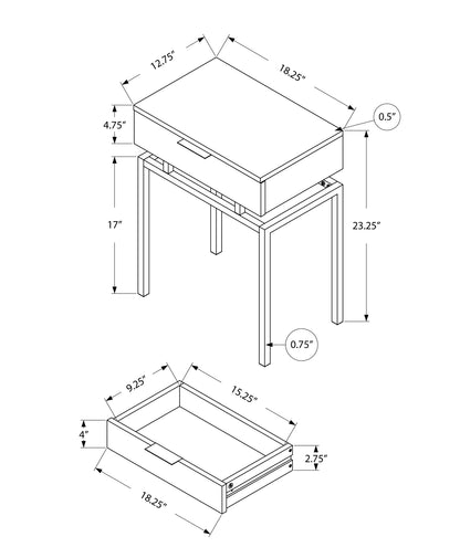 23" Silver And Deep Taupe End Table With Drawer