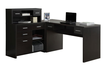 59" Brown L-Shape Computer Desk With 8 Drawers