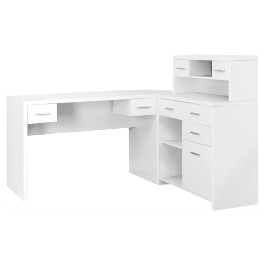 59" White L-Shape Computer Desk With 8 Drawers