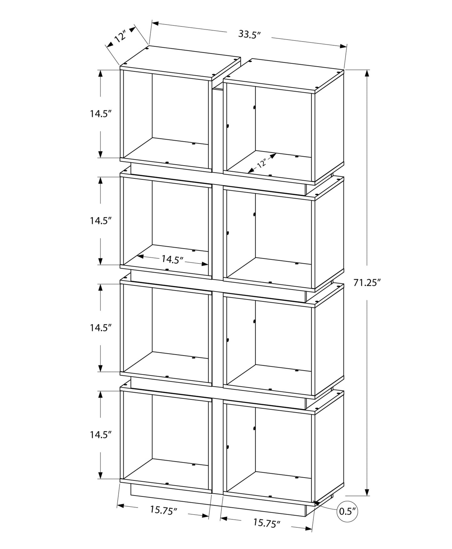 71" Dark Brown Eight Tier Cube Bookcase