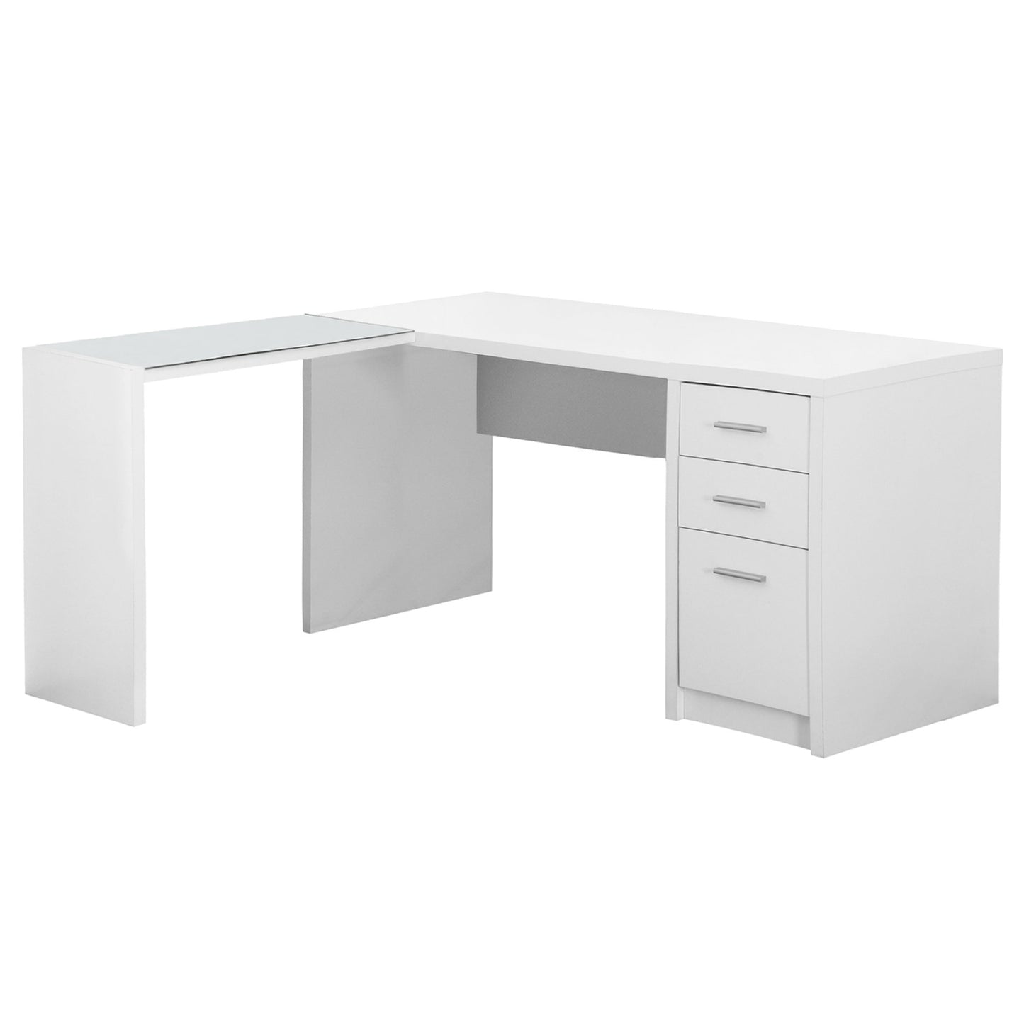 55" White L-Shape Computer Desk With Three Drawers