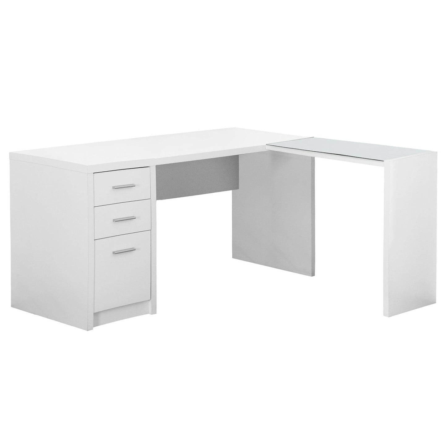 55" White L-Shape Computer Desk With Three Drawers