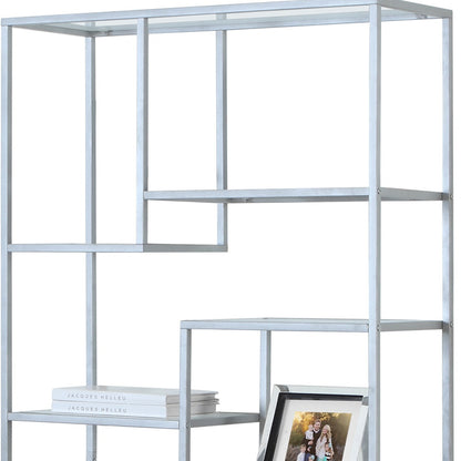 72" Metal And Tempered Glass Bookcase