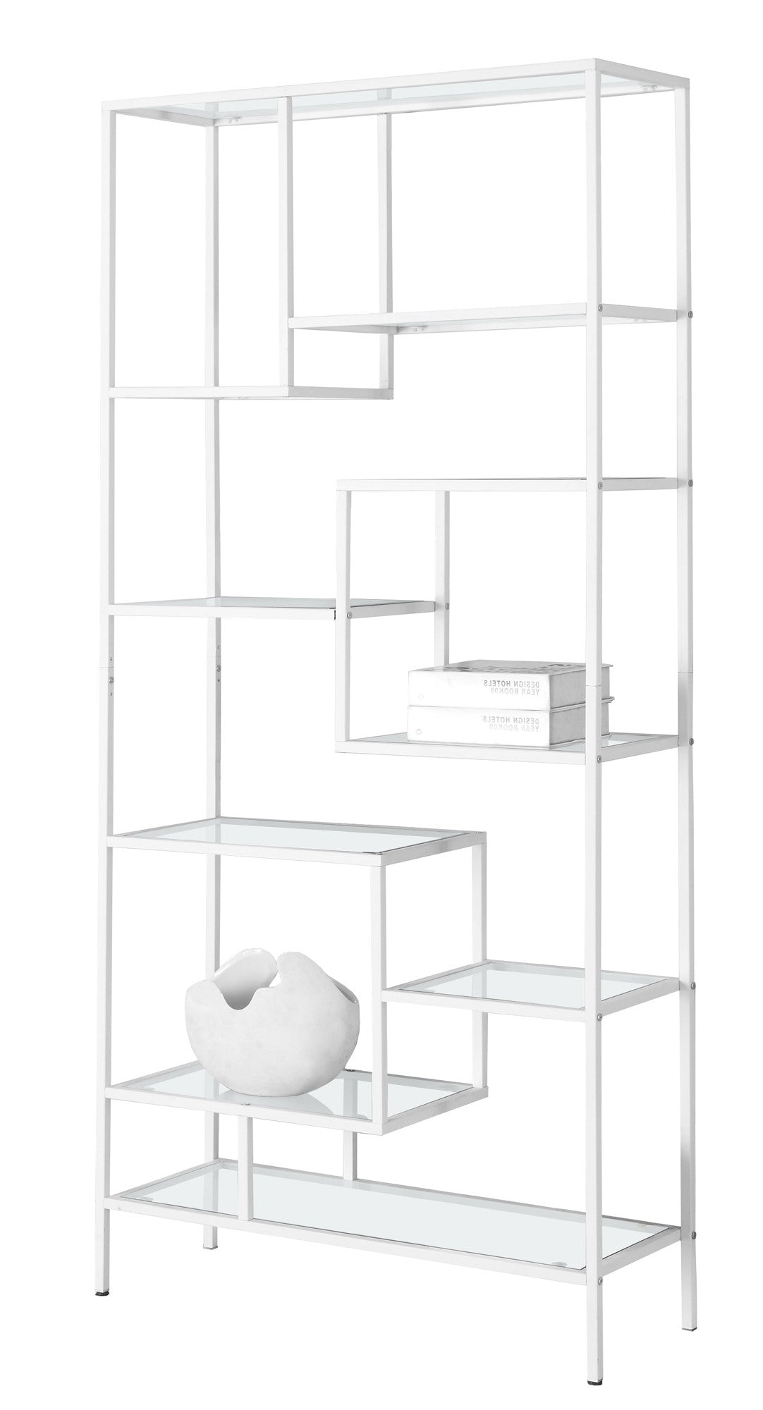 72" Metal And Tempered Glass Bookcase