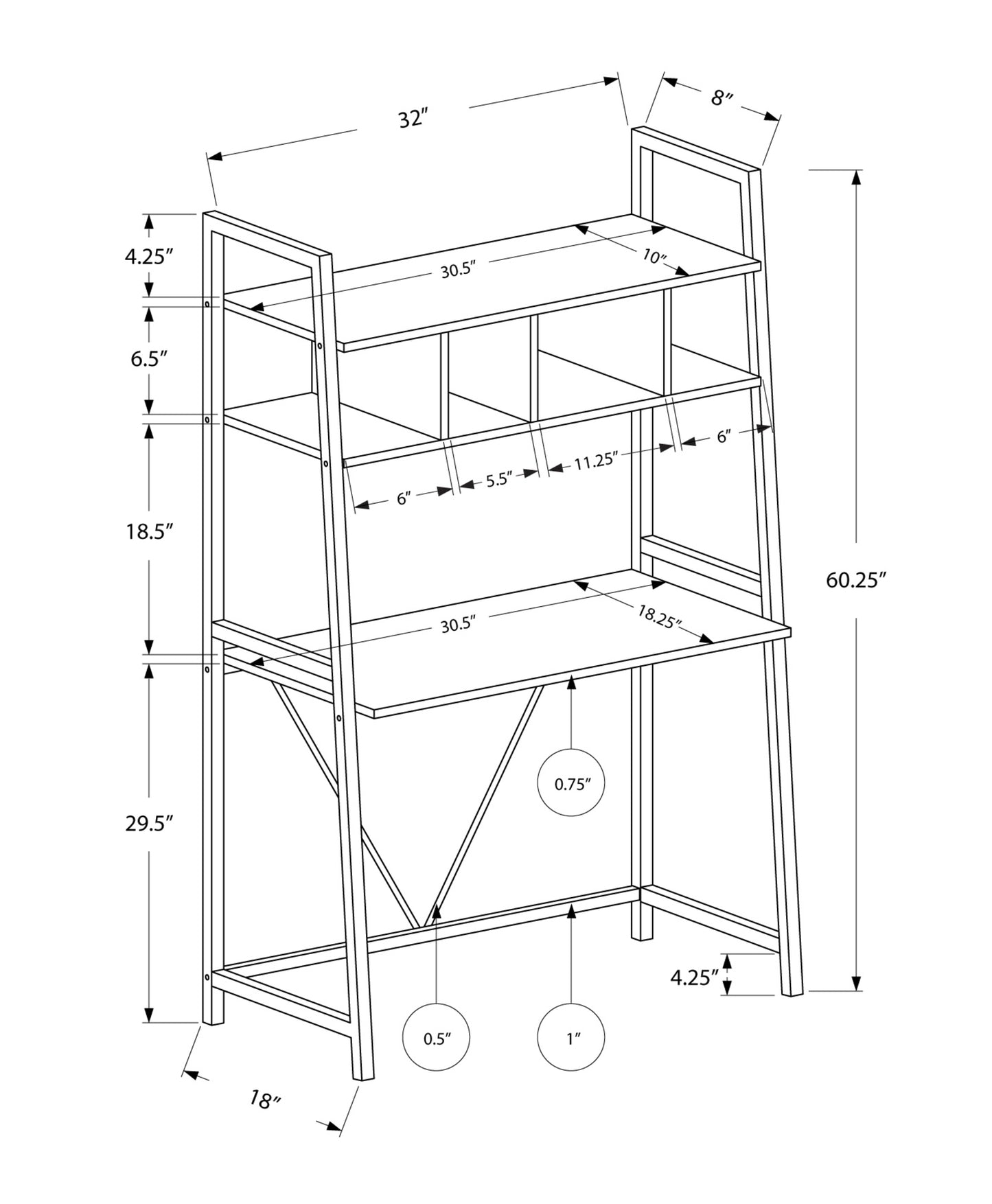 18" White Rectangular Ladder Desk