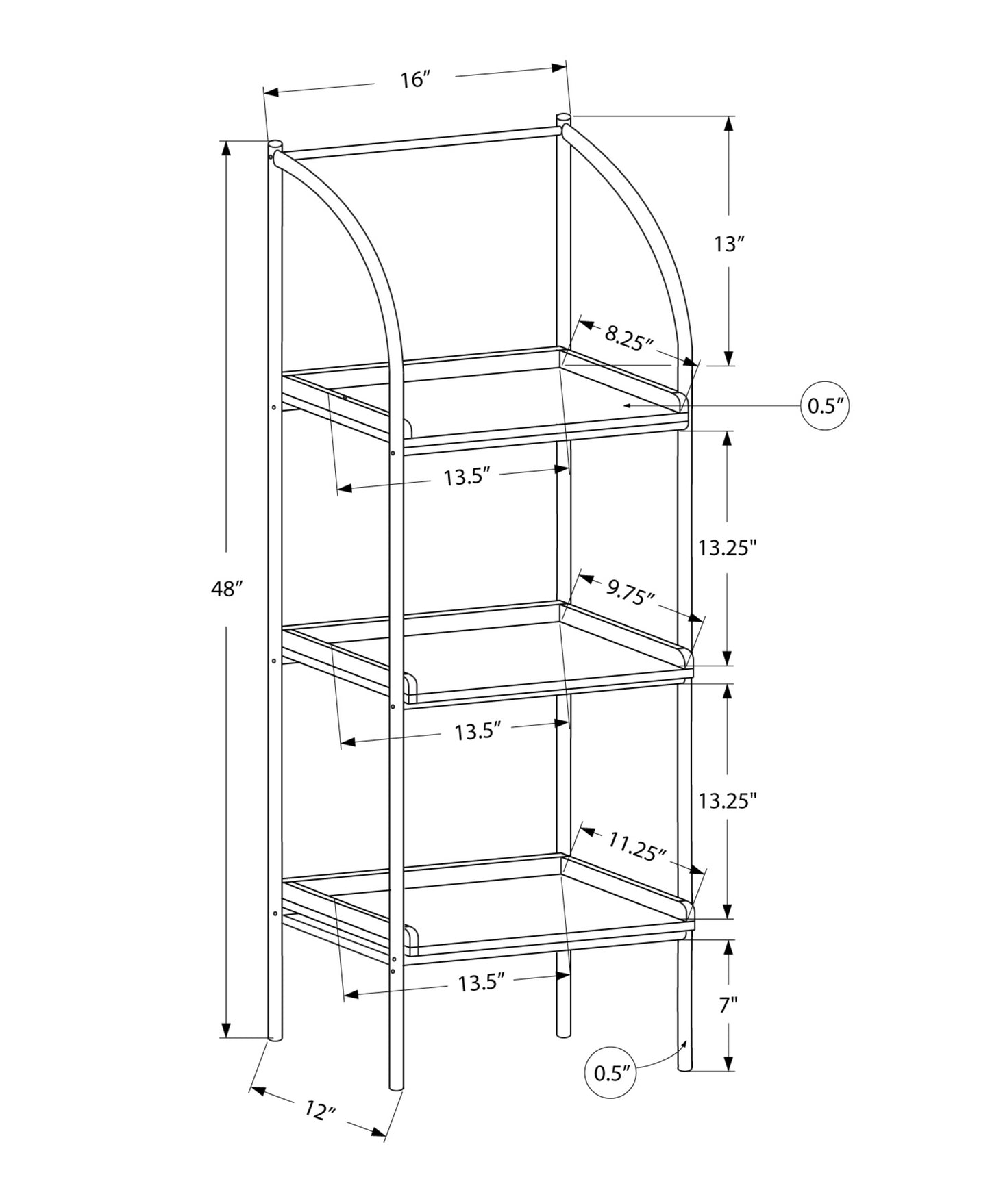 48" Taupe Metal Three Tier Etagere Bookcase