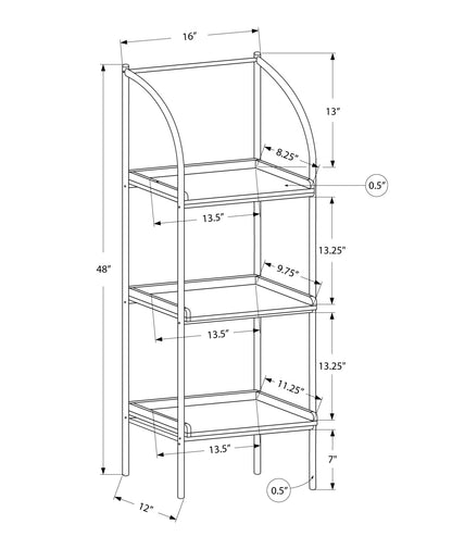 48" Taupe Metal Three Tier Etagere Bookcase