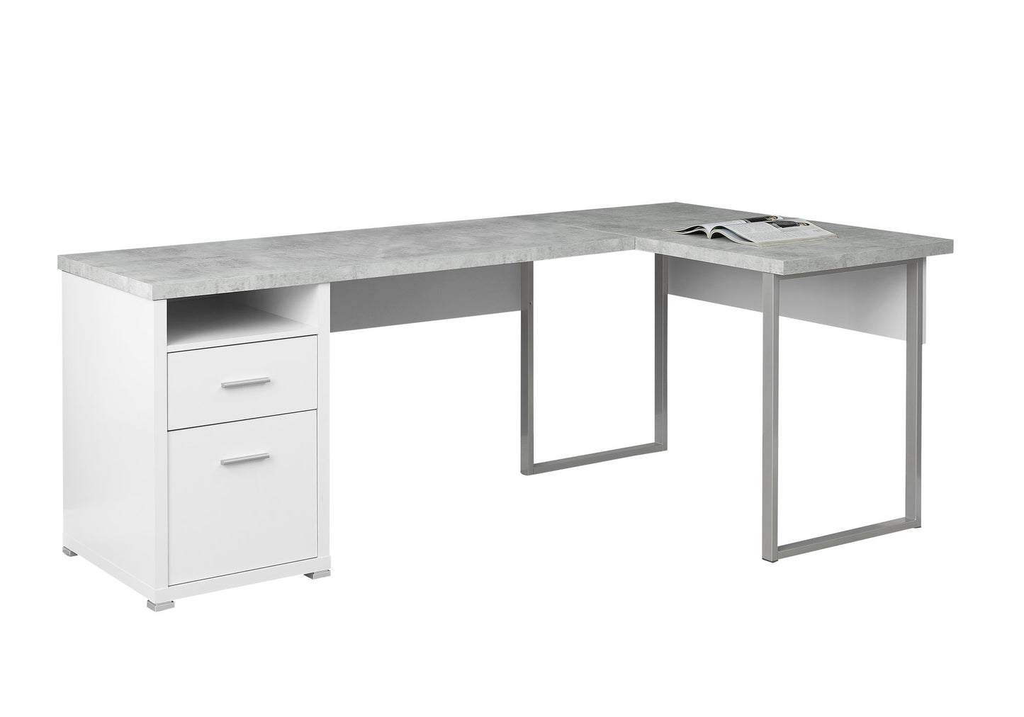 47" Taupe L-Shape Computer Desk With Two Drawers