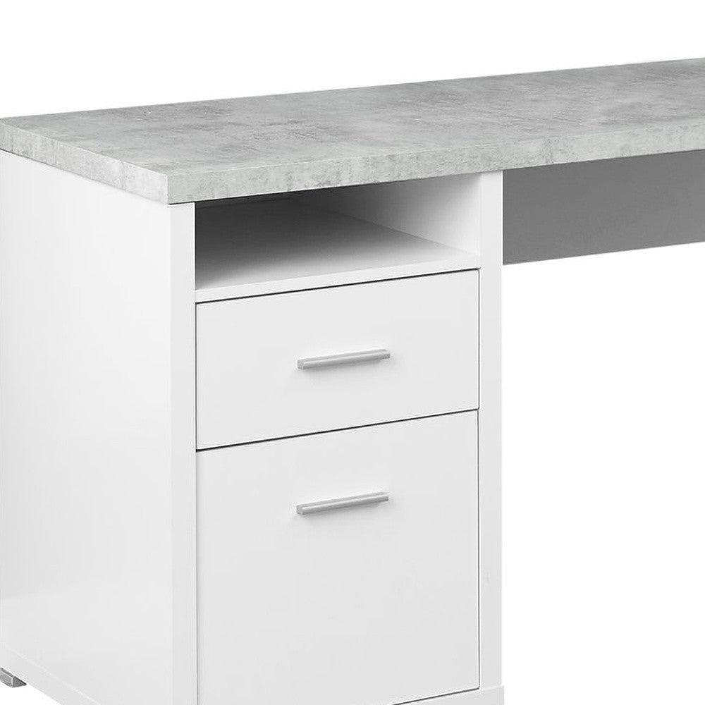 47" Taupe L-Shape Computer Desk With Two Drawers