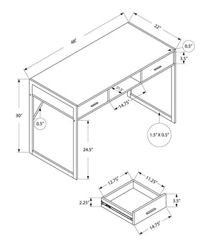 22" White Rectangular Computer Desk With Two Drawers