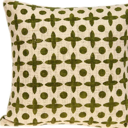 18" X 7" X 18" Transitional Beige Printed Pillow Cover With Poly Insert