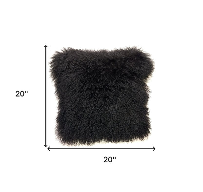20" Black Genuine Tibetan Lamb Fur Pillow With Microsuede Backing