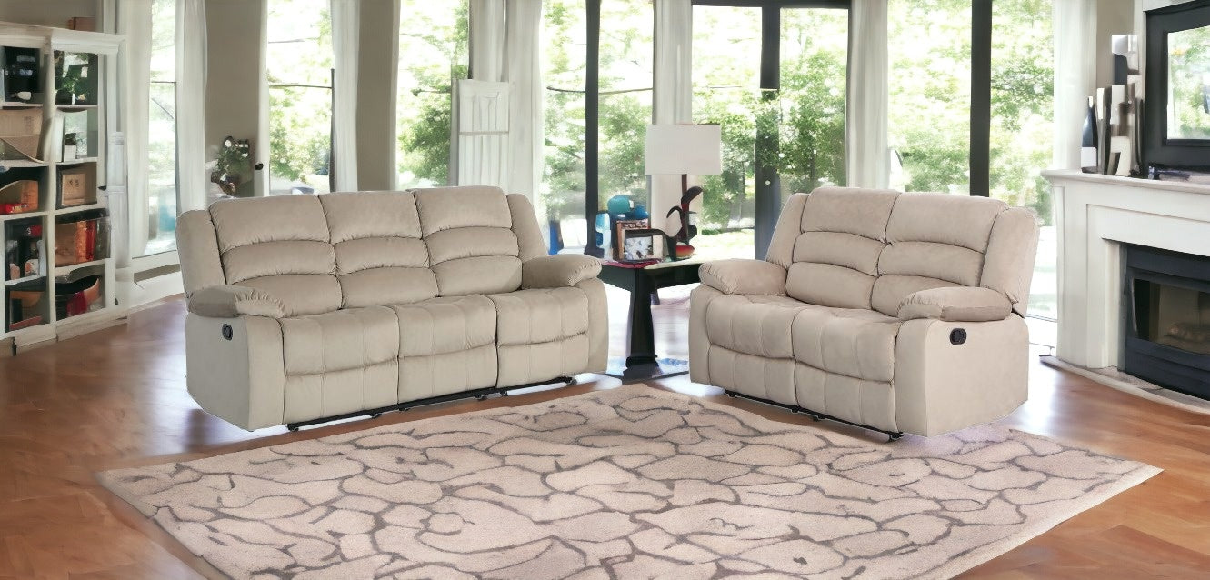 Three Piece Indoor Beige Microsuede Six Person Seating Set