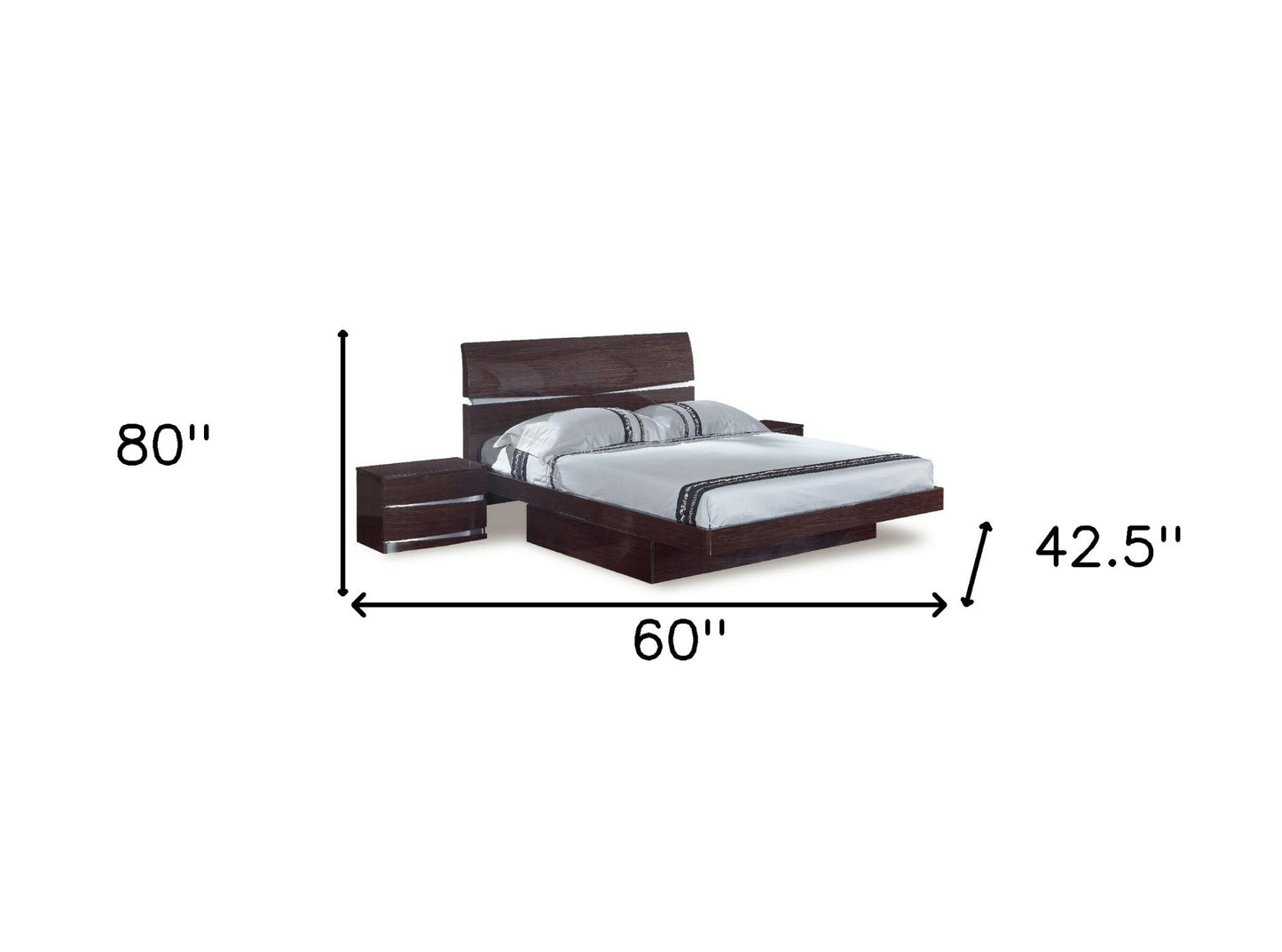 80" X 60"  X 42.5" 4Pc Queen Modern Wenge High Gloss Bedroom Set