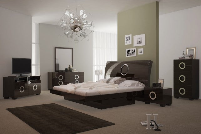 77" X 90"  X 40" 4Pc Eastern King Modern Wenge High Gloss Bedroom Set