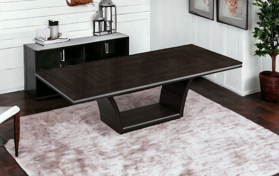98" Dark Brown Solid Wood Self-Storing Leaf Pedestal Base Dining Table