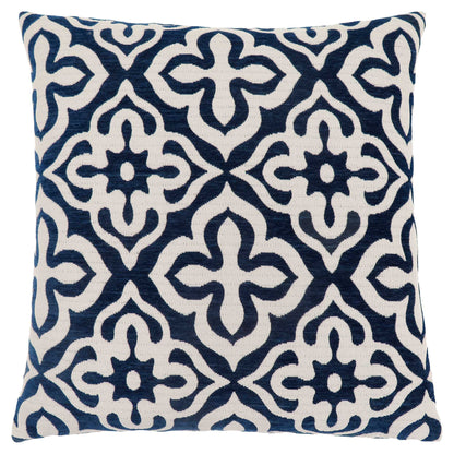 18" X 18" Blue and White Polyester Geometric Zippered Pillow