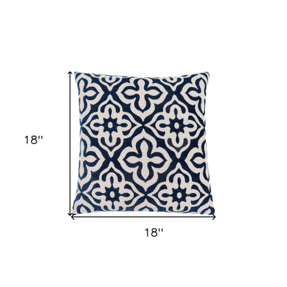18" X 18" Blue and White Polyester Geometric Zippered Pillow