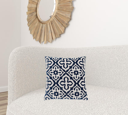 18" X 18" Blue and White Polyester Geometric Zippered Pillow