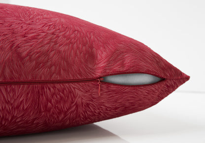 18" X 18" Red Velvet Polyester Feather Zippered Pillow