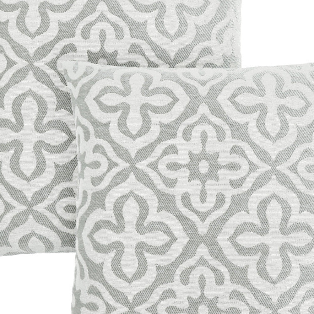 Set Of Two 18" X 18" Gray and White Polyester Geometric Zippered Pillow