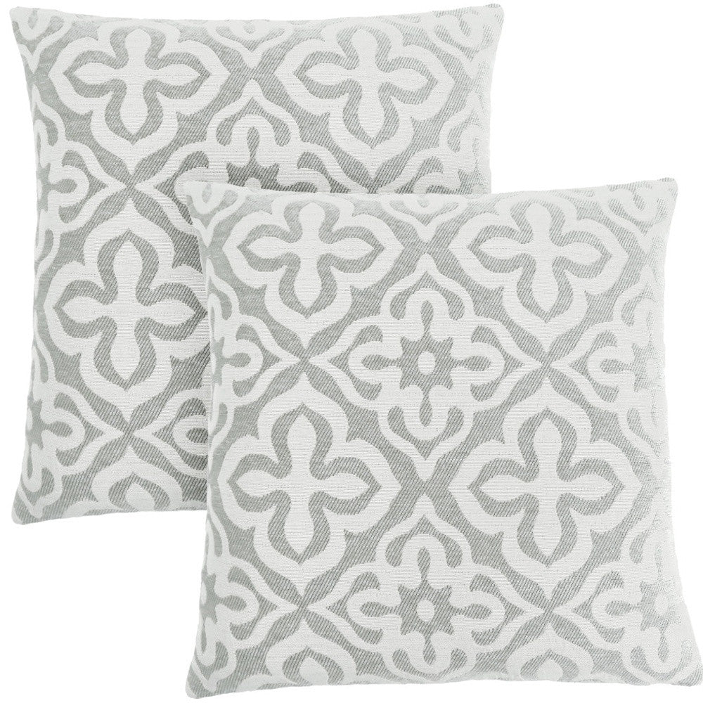 Set Of Two 18" X 18" Gray and White Polyester Geometric Zippered Pillow