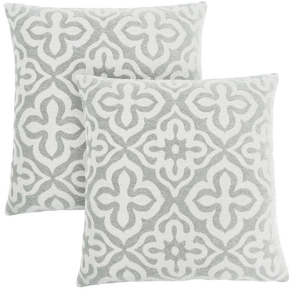 Set Of Two 18" X 18" Gray and White Polyester Geometric Zippered Pillow