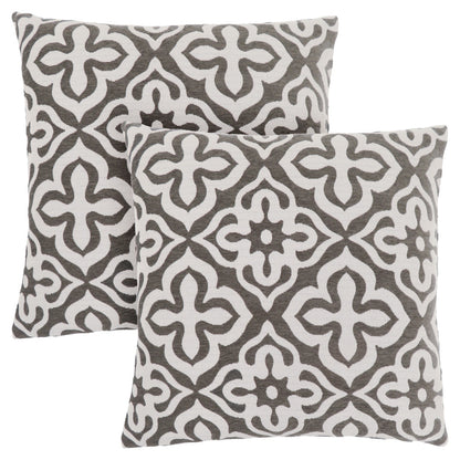 Set Of Two 18" X 18" Gray and White Polyester Geometric Zippered Pillow