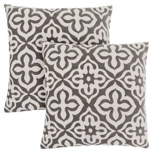 Set Of Two 18" X 18" Gray and White Polyester Geometric Zippered Pillow