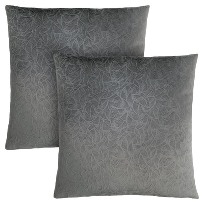Set Of Two 18" X 18" Light Gray Velvet Polyester Floral Zippered Pillow