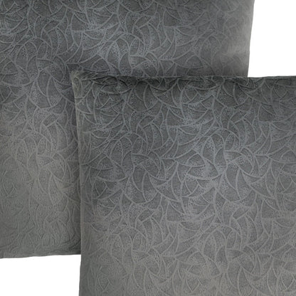 Set Of Two 18" X 18" Light Gray Velvet Polyester Floral Zippered Pillow