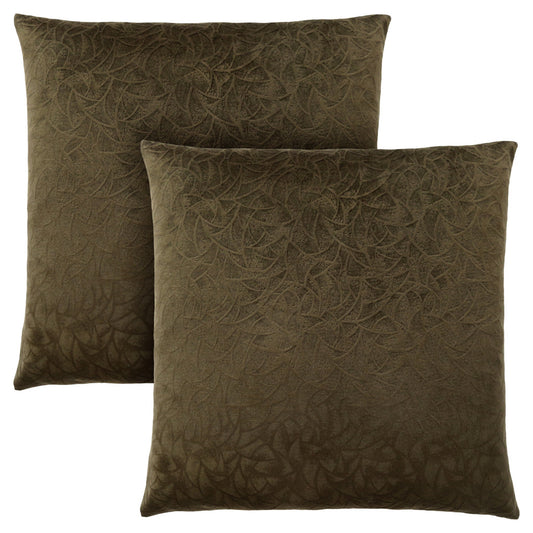 Set Of Two 18" X 18" Light Gray Velvet Polyester Floral Zippered Pillow