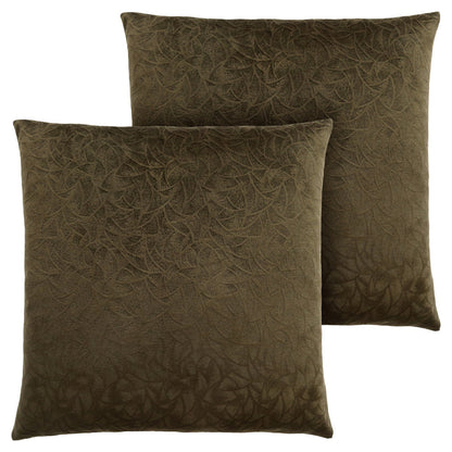 Set Of Two 18" X 18" Light Gray Velvet Polyester Floral Zippered Pillow