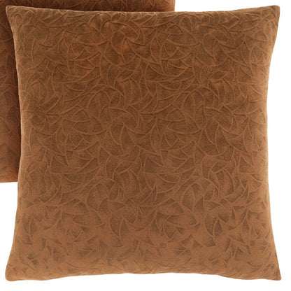 Set Of Two 18" X 18" Light Gray Velvet Polyester Floral Zippered Pillow