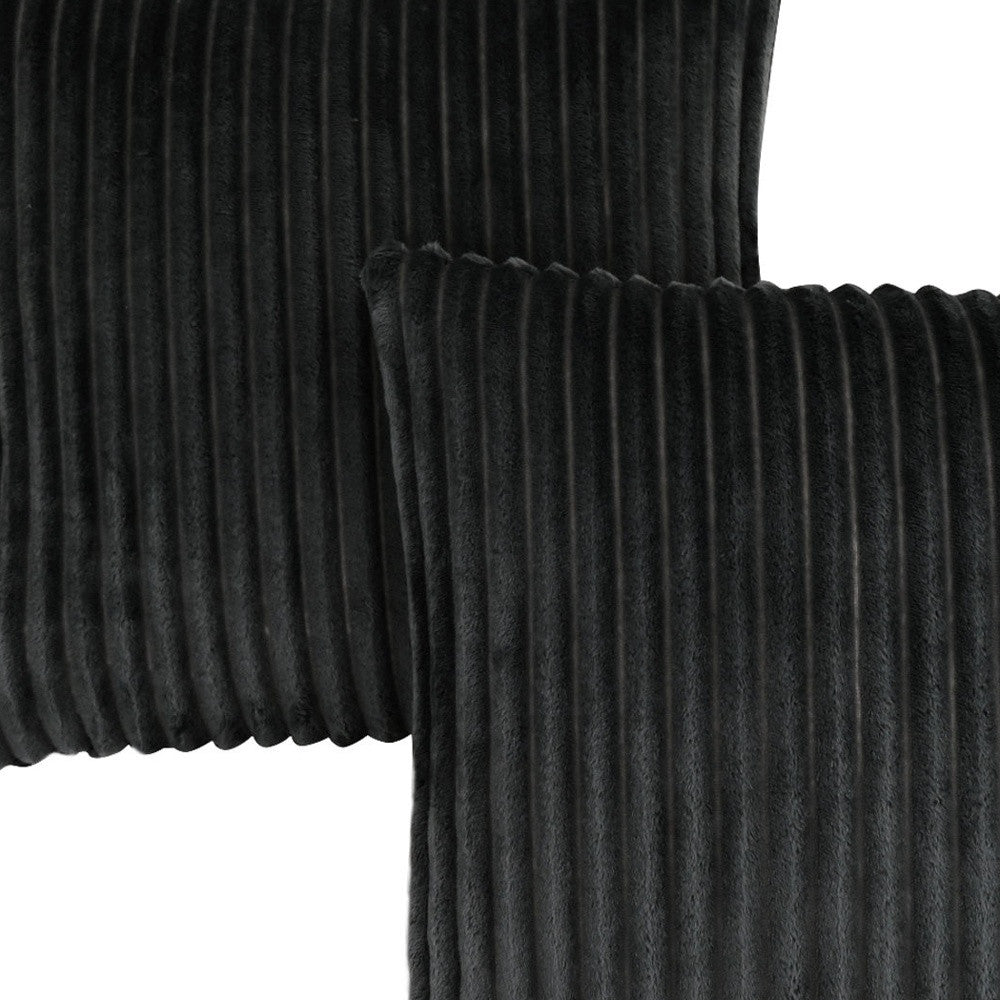 Set Of Two 18" X 18" Black Polyester Ribbed Zippered Pillow