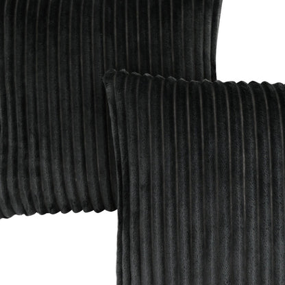 Set Of Two 18" X 18" Black Polyester Ribbed Zippered Pillow