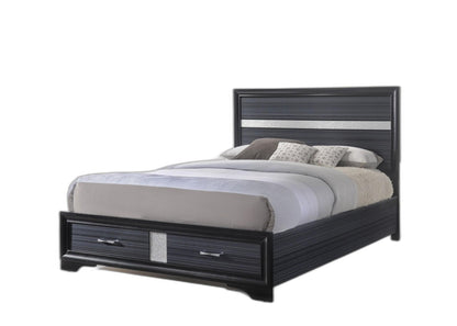 Beige And Black Upholstered Wooltwo Drawer Bed