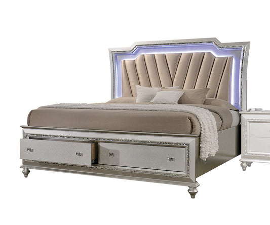 King Beige And Champagne Upholstered Velvettwo Drawers Bed