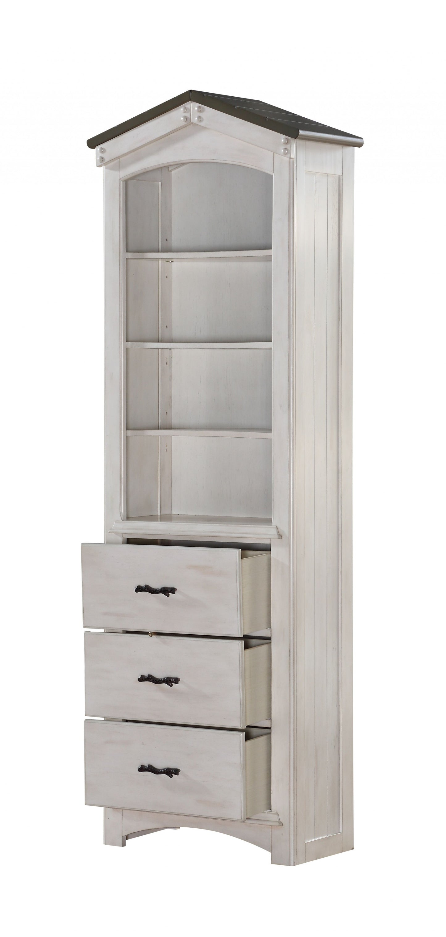 78" Gray And White Four Tier Barrister Bookcase With Three Drawers