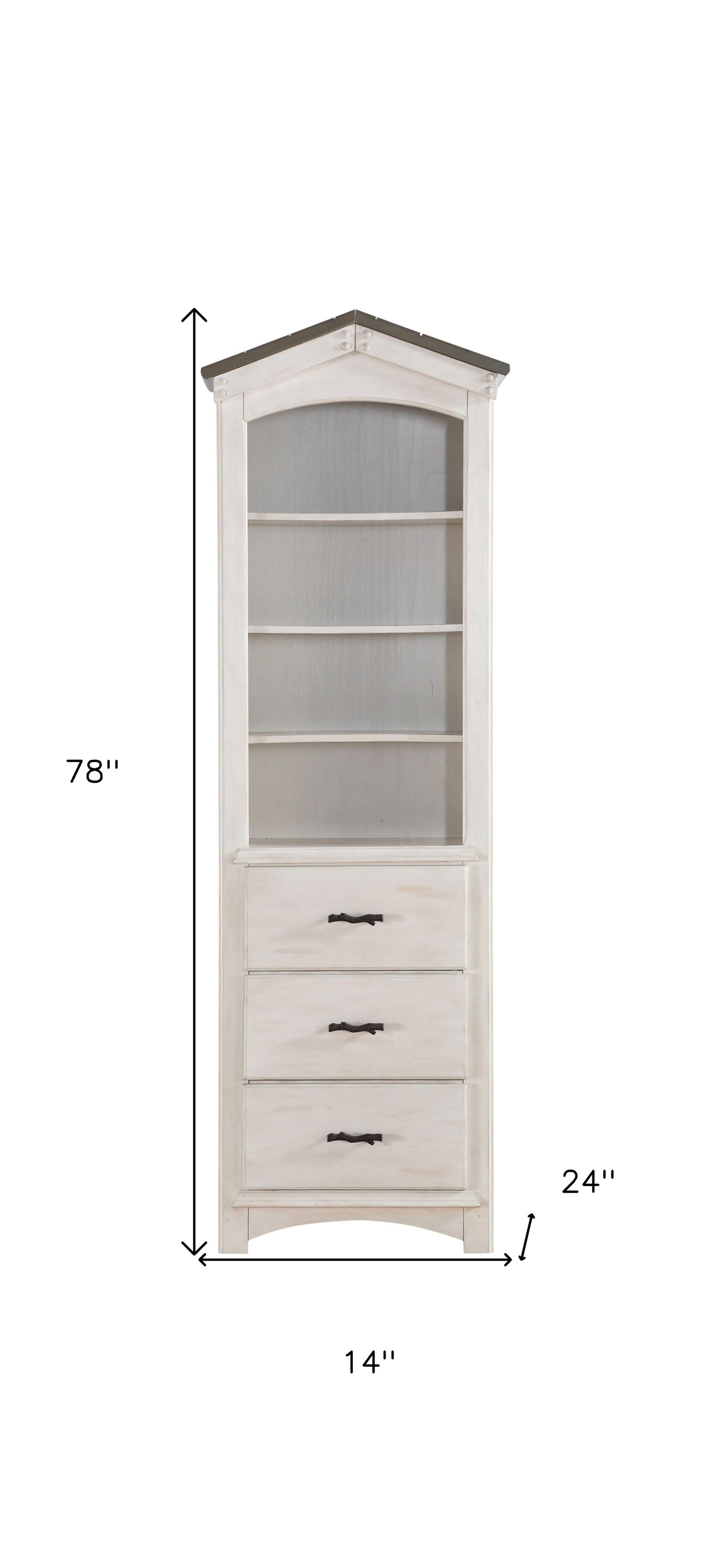 78" Gray And White Four Tier Barrister Bookcase With Three Drawers