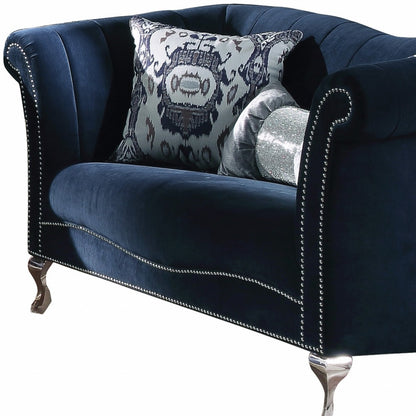 37" X 74" X 39" Blue Velvet Upholstery Acrylic Leg Loveseat W2 Pillows