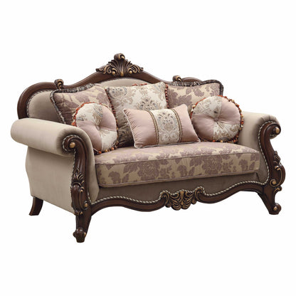 38" X 69" X 45" Fabric Walnut Upholstery Wood Legtrim Loveseat W6 Pillows
