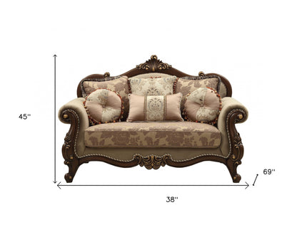38" X 69" X 45" Fabric Walnut Upholstery Wood Legtrim Loveseat W6 Pillows