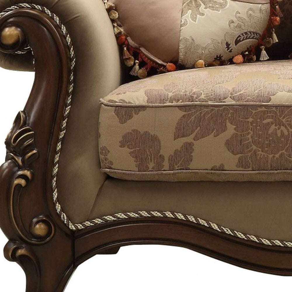 38" X 69" X 45" Fabric Walnut Upholstery Wood Legtrim Loveseat W6 Pillows